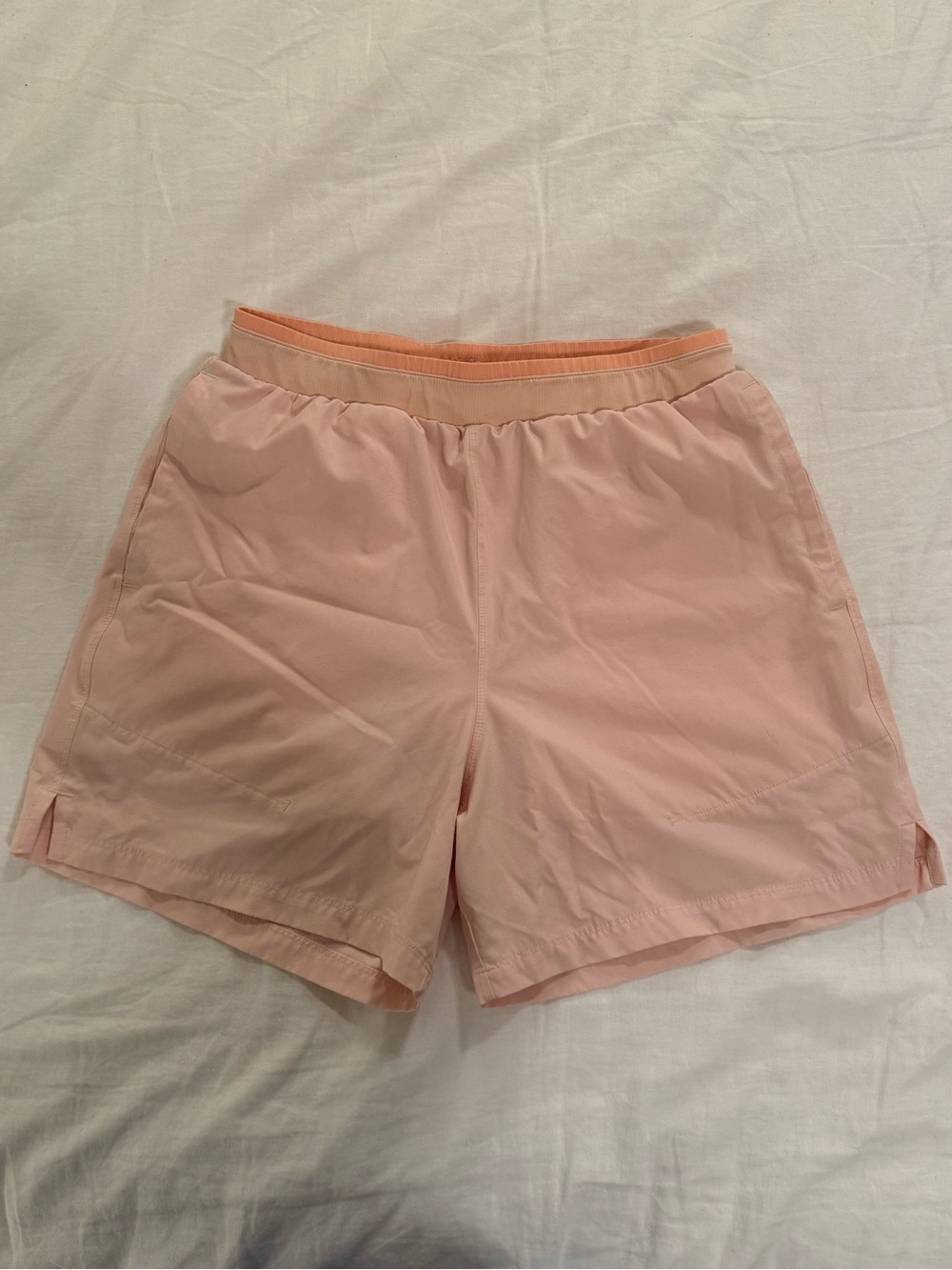 Fabletics Men's Light Pink The Fundamental Shorts with a Liner. 5” inseam